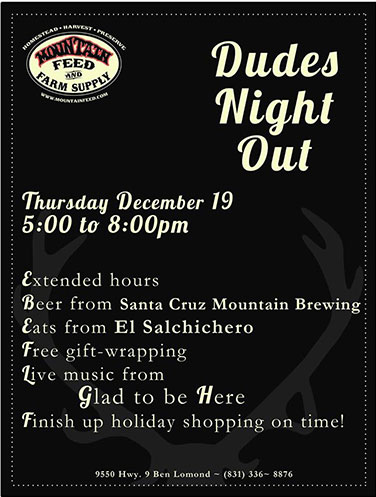 Holiday Dudes night out at Mountain Feed & Farm Supply